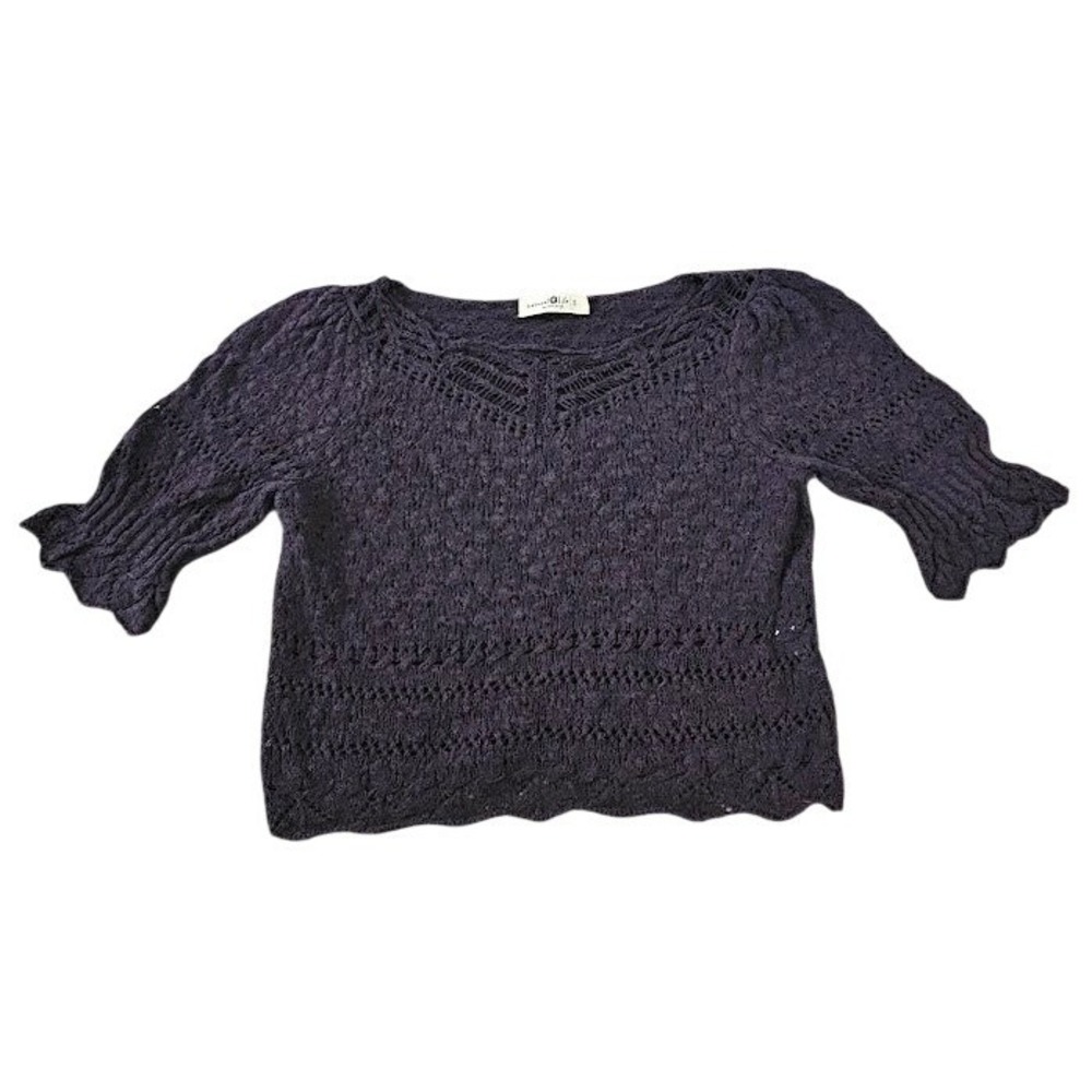 Natural Life Women Crochet Knit Short Sleeve Top Women Small Dark Purple Boho